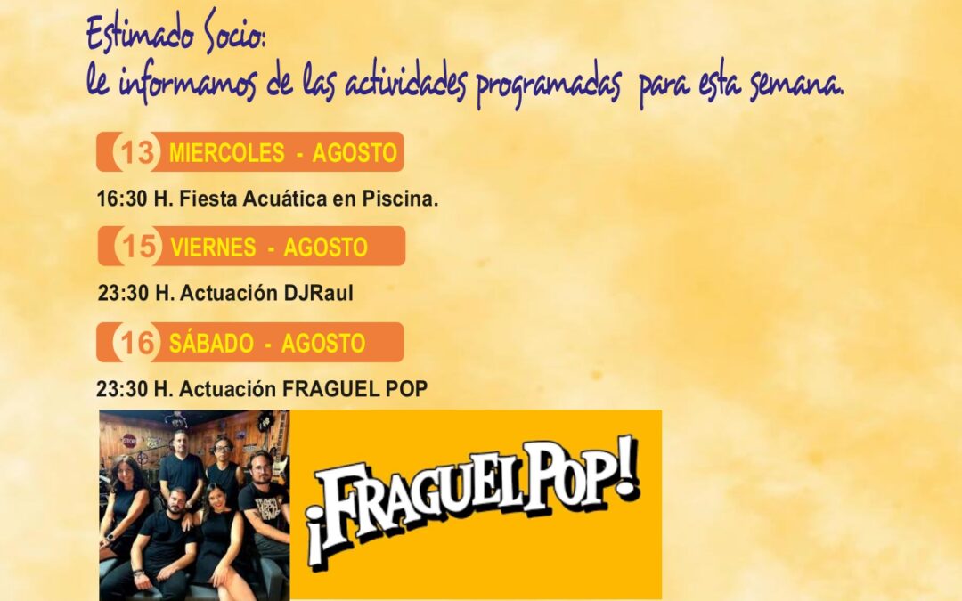 ACTIVIDADES SEMANA 11 AL 17 AGOSTO